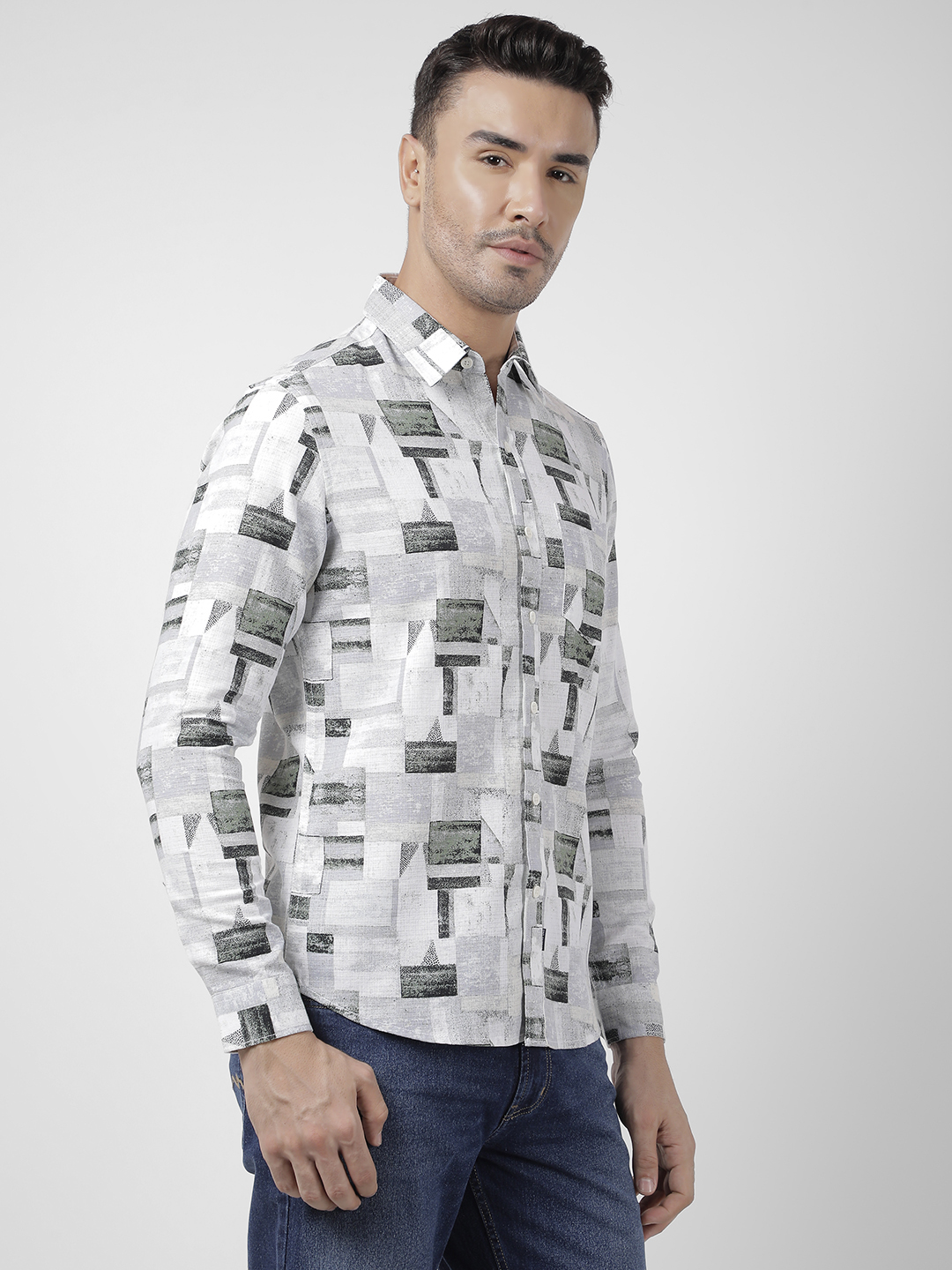 Numero Uno Men Abstract Green Shirt
